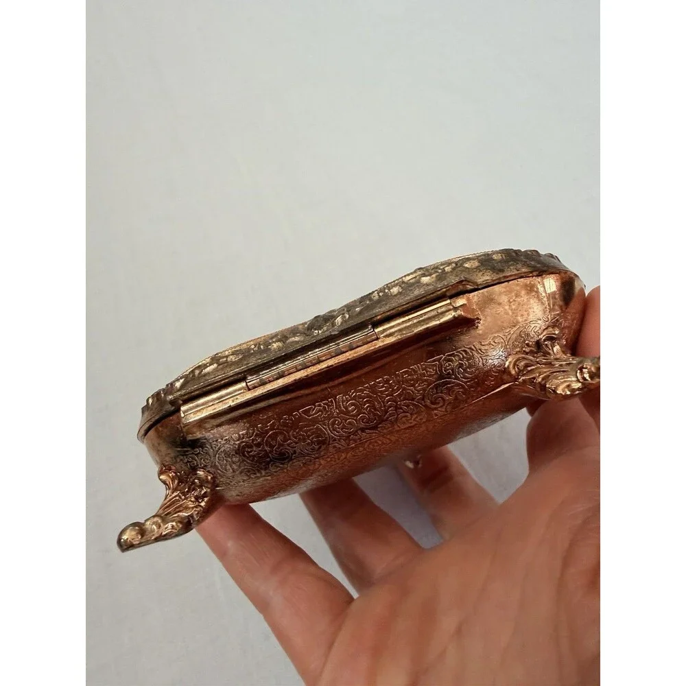 Vintage Gold Tone Filigree Butterfly Heart Trinket Box Red Velvet Cottagecore